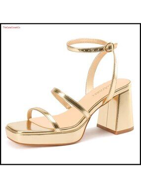 Platform Heeled Sandals with Square Open Toe and Ankle Strap